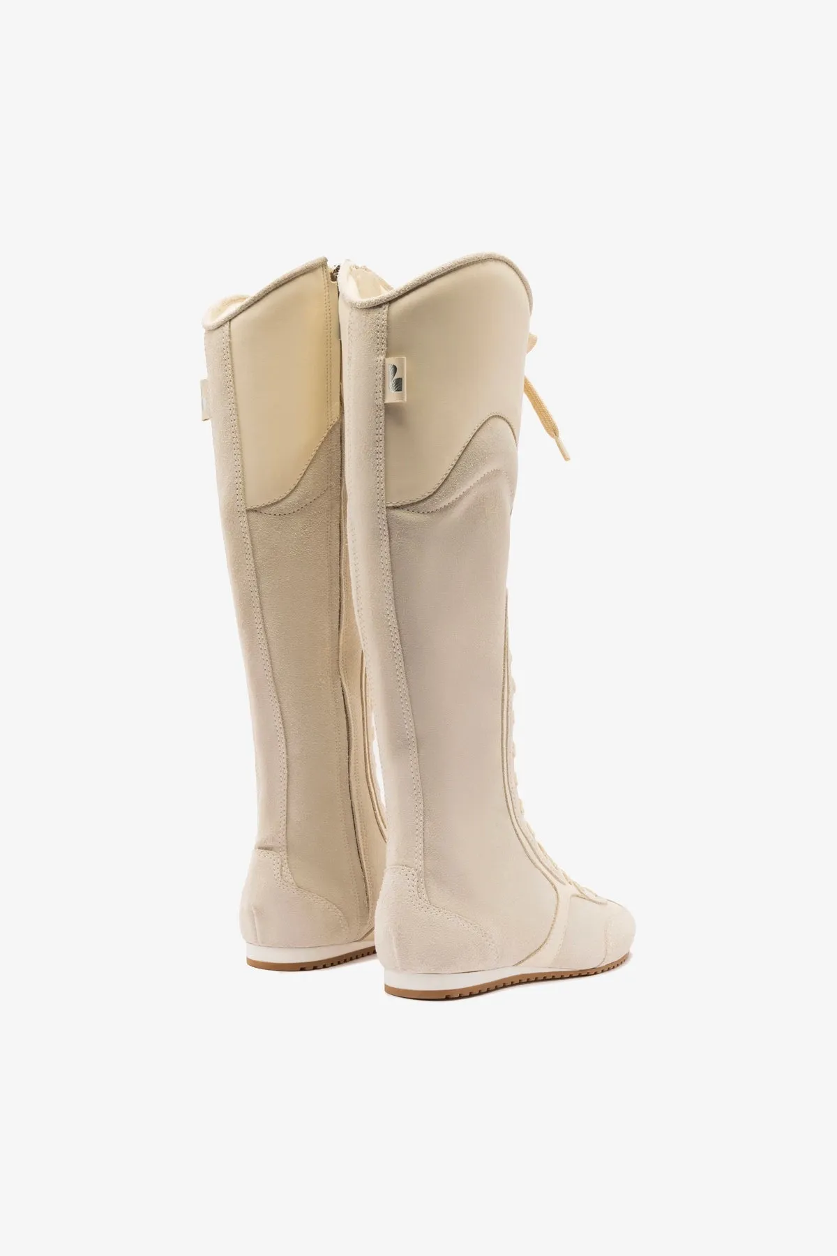 Larroud?? x Jonathan Cohen Flat Hi Sneaker Boot In Mushroom Grey Suede and Ivory Leather