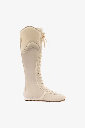 Larroud?? x Jonathan Cohen Flat Hi Sneaker Boot In Mushroom Grey Suede and Ivory Leather
