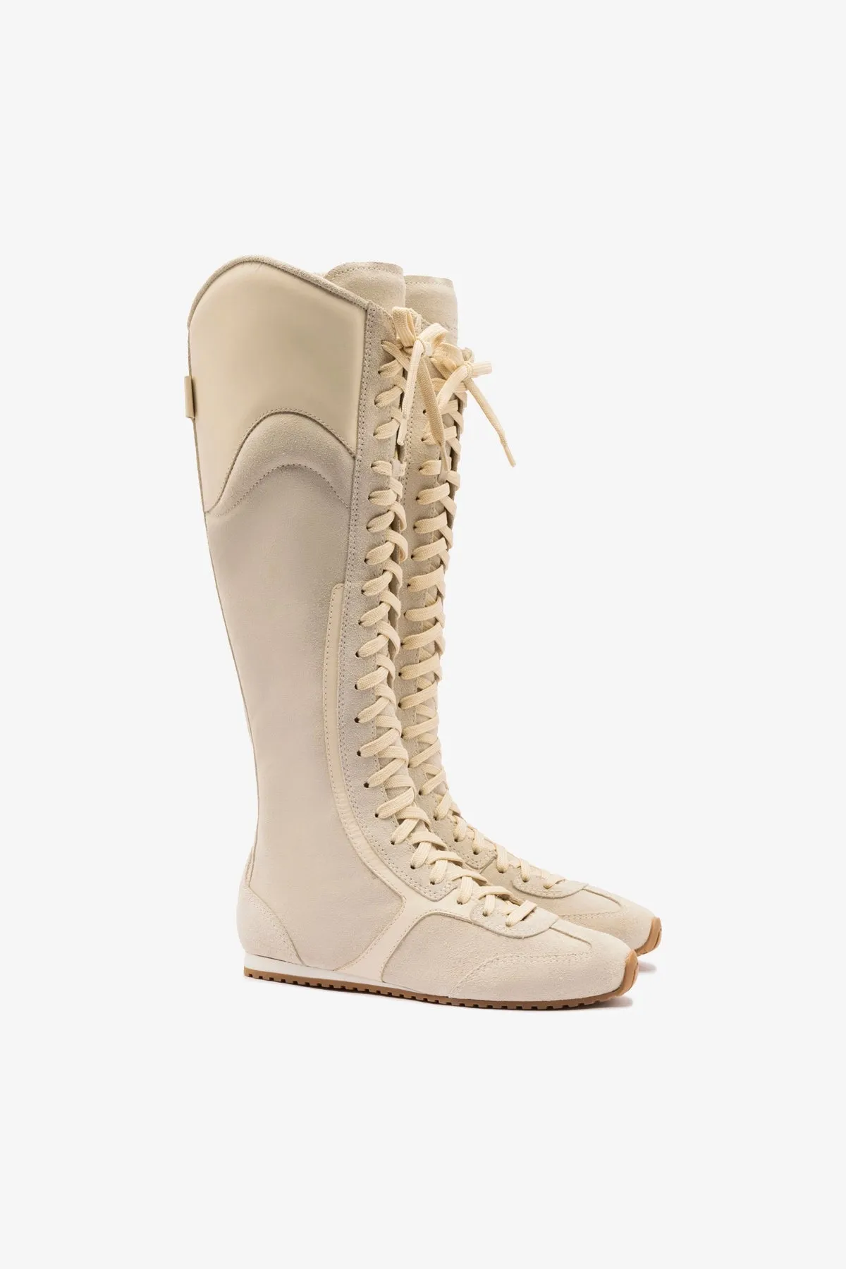 Larroud?? x Jonathan Cohen Flat Hi Sneaker Boot In Mushroom Grey Suede and Ivory Leather