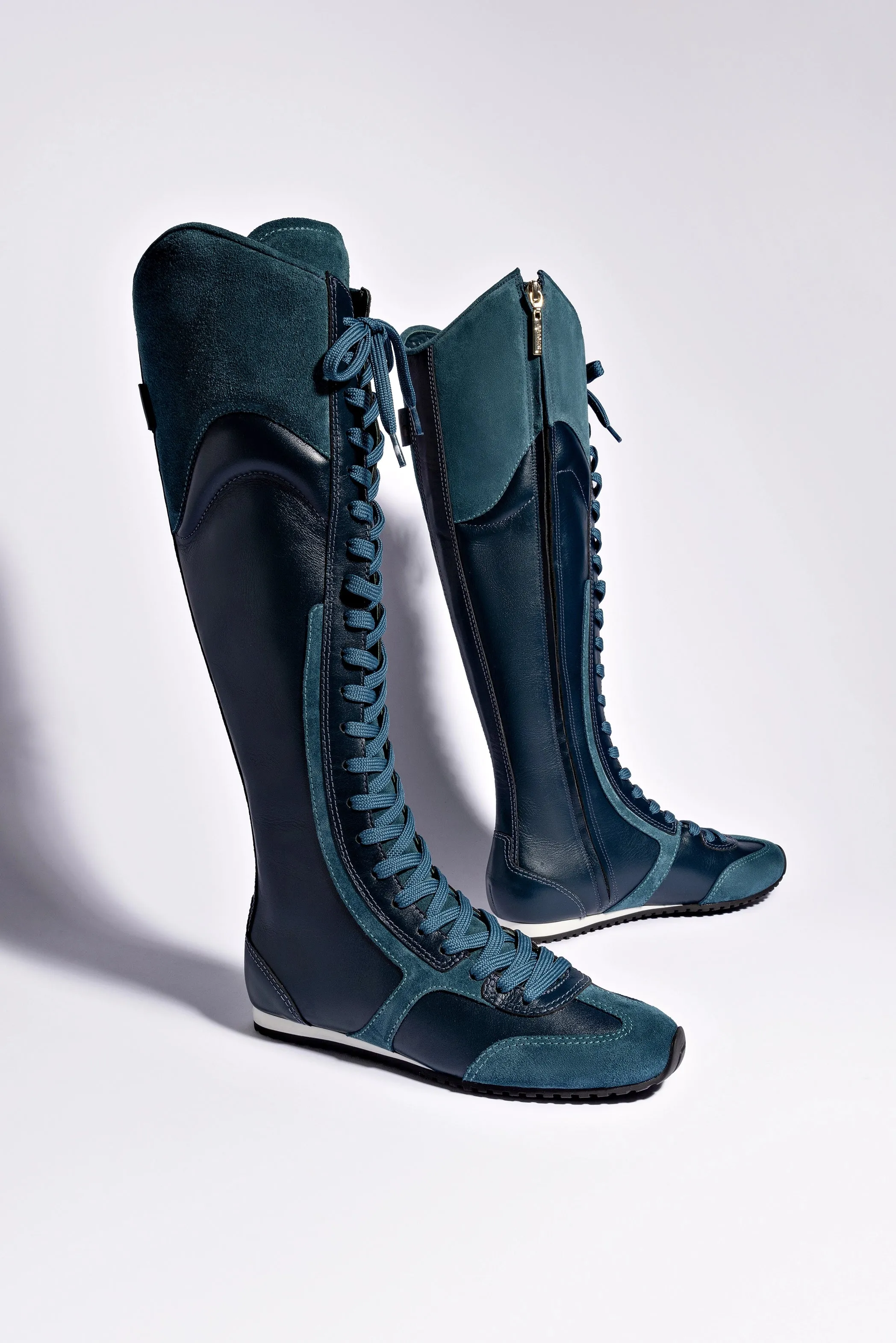 Larroud?? x Jonathan Cohen Flat Hi Sneaker Boot In Teal Suede