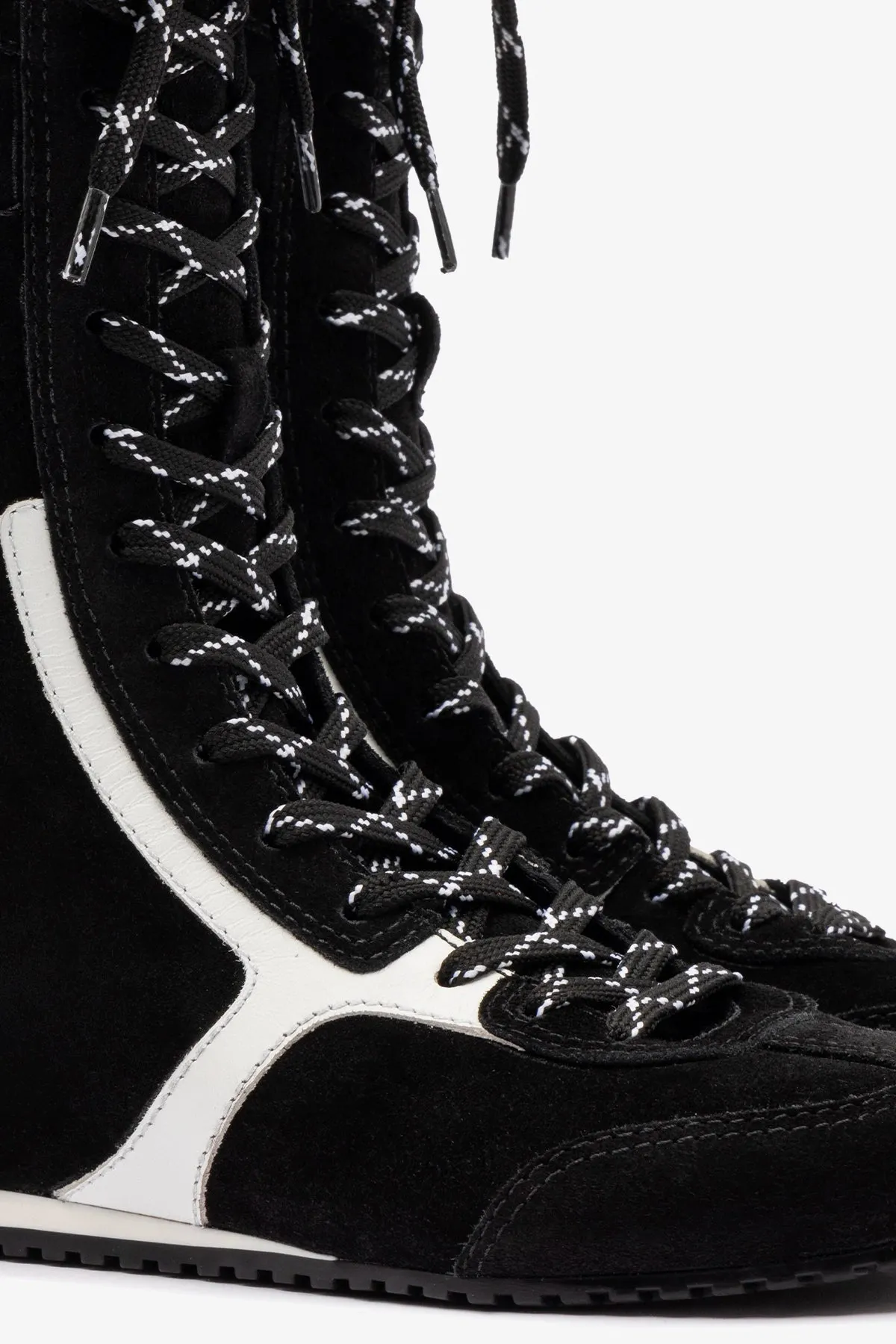 Larroud?? x Jonathan Cohen Flat Lo Sneaker Boot In Black Suede and White Leather