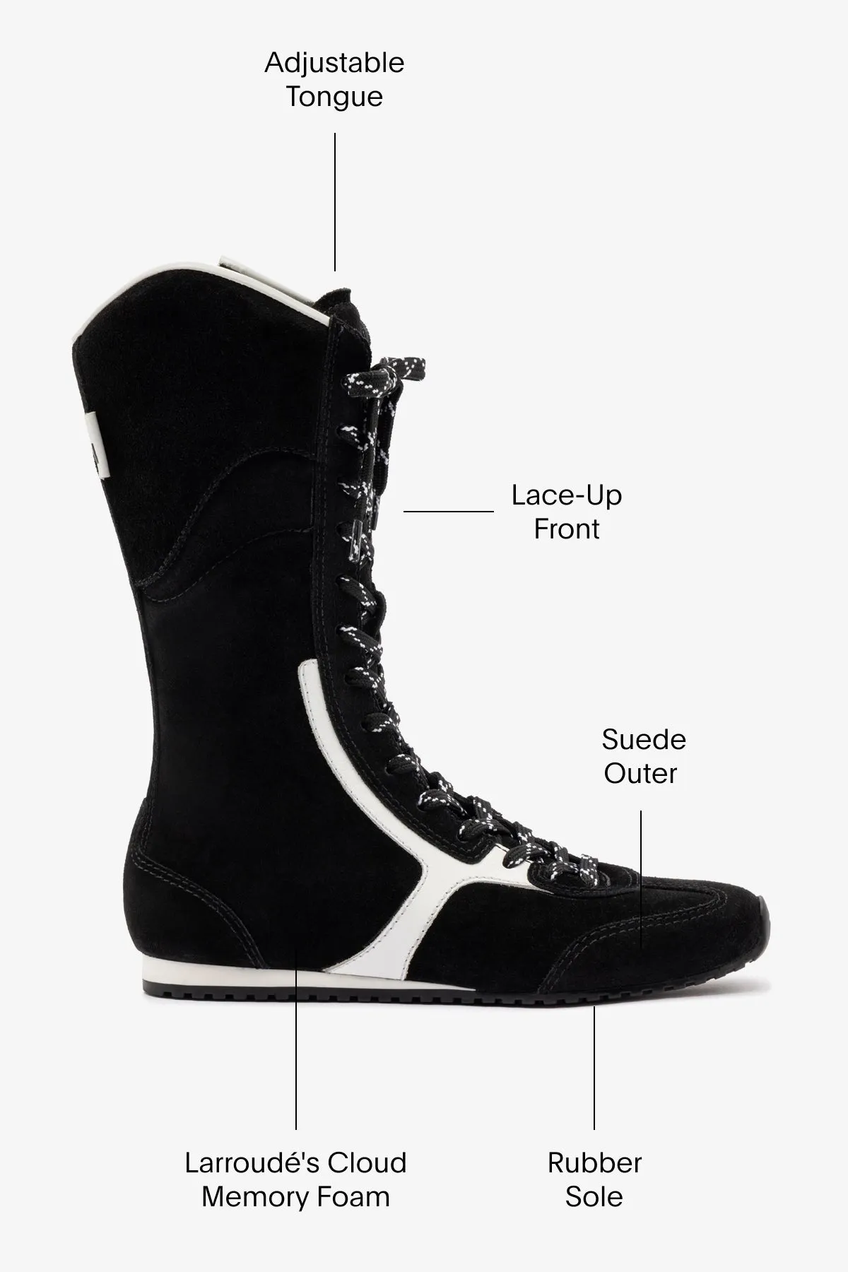 Larroud?? x Jonathan Cohen Flat Lo Sneaker Boot In Black Suede and White Leather