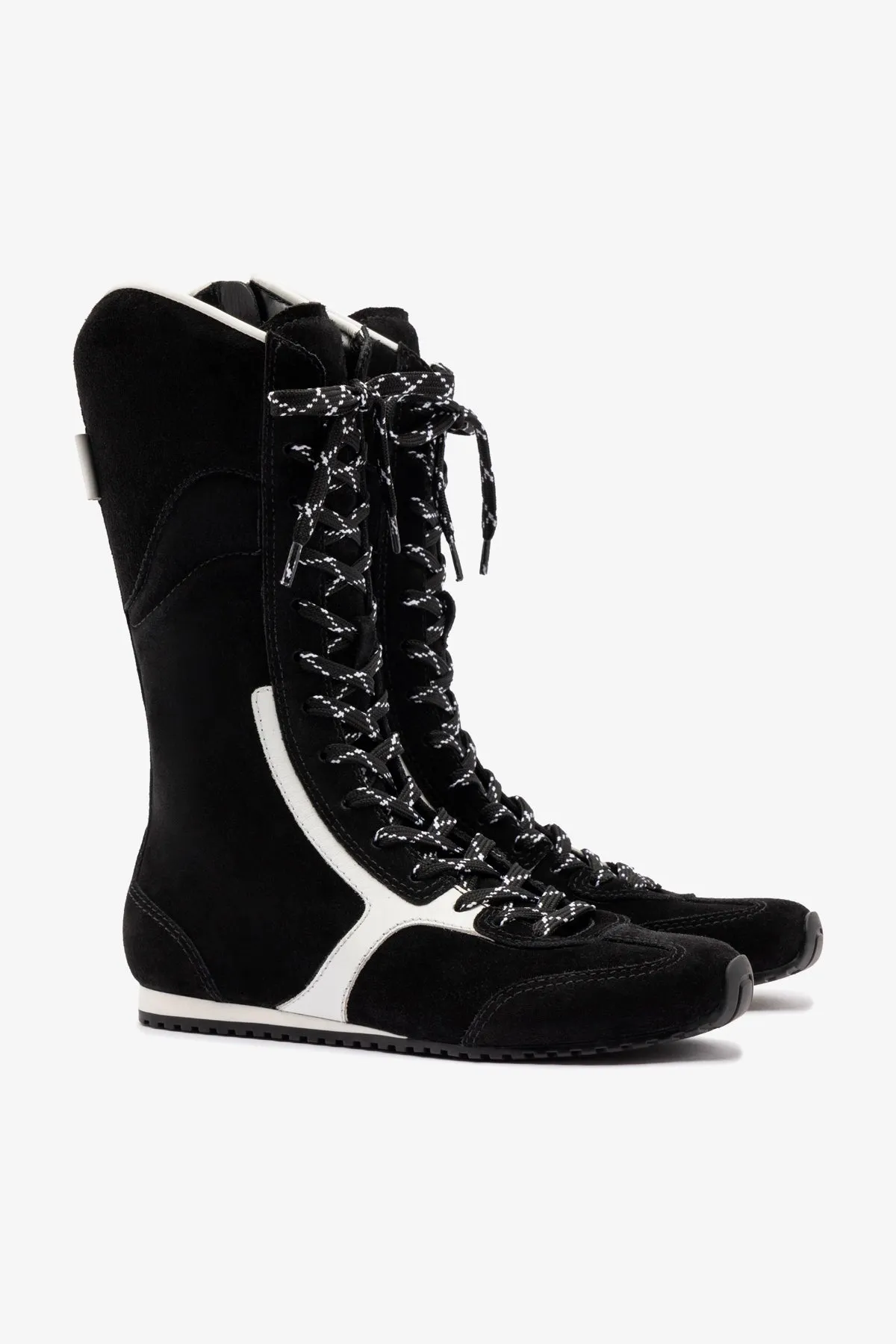 Larroud?? x Jonathan Cohen Flat Lo Sneaker Boot In Black Suede and White Leather