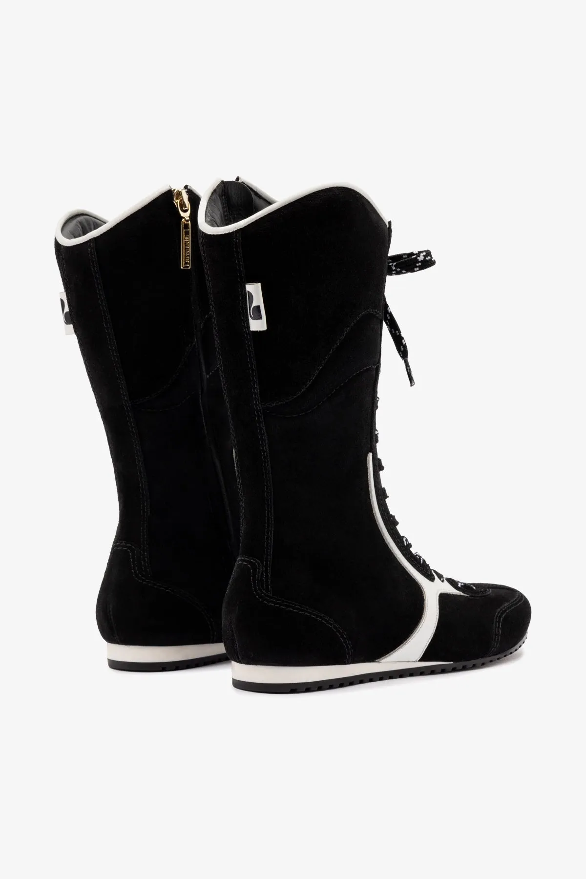 Larroud?? x Jonathan Cohen Flat Lo Sneaker Boot In Black Suede and White Leather