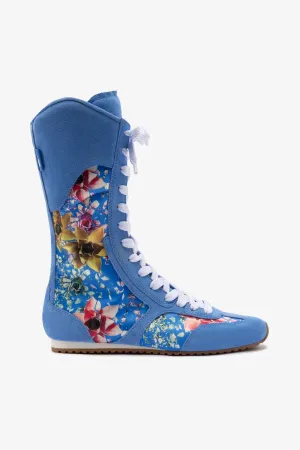 Larroud?? x Jonathan Cohen Flat Lo Sneaker Boot In Dodger Blue and Gardenias Colored Satin
