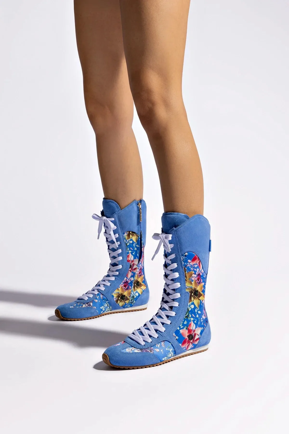 Larroud?? x Jonathan Cohen Flat Lo Sneaker Boot In Dodger Blue and Gardenias Colored Satin