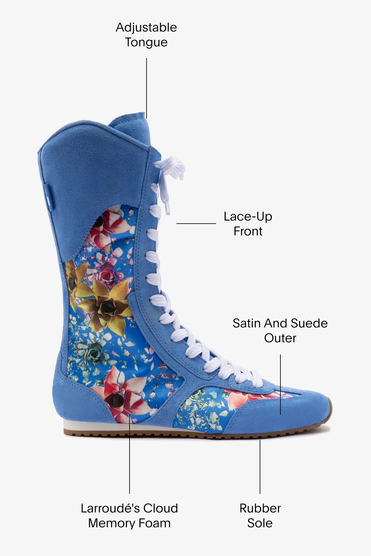 Larroud?? x Jonathan Cohen Flat Lo Sneaker Boot In Dodger Blue and Gardenias Colored Satin