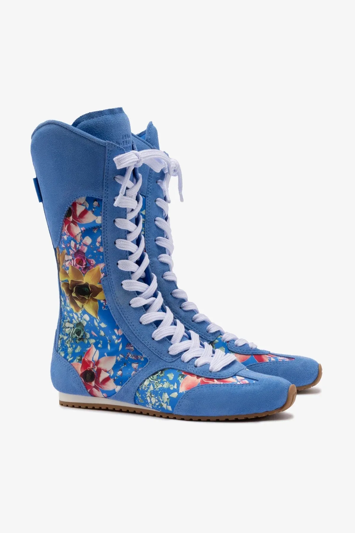 Larroud?? x Jonathan Cohen Flat Lo Sneaker Boot In Dodger Blue and Gardenias Colored Satin