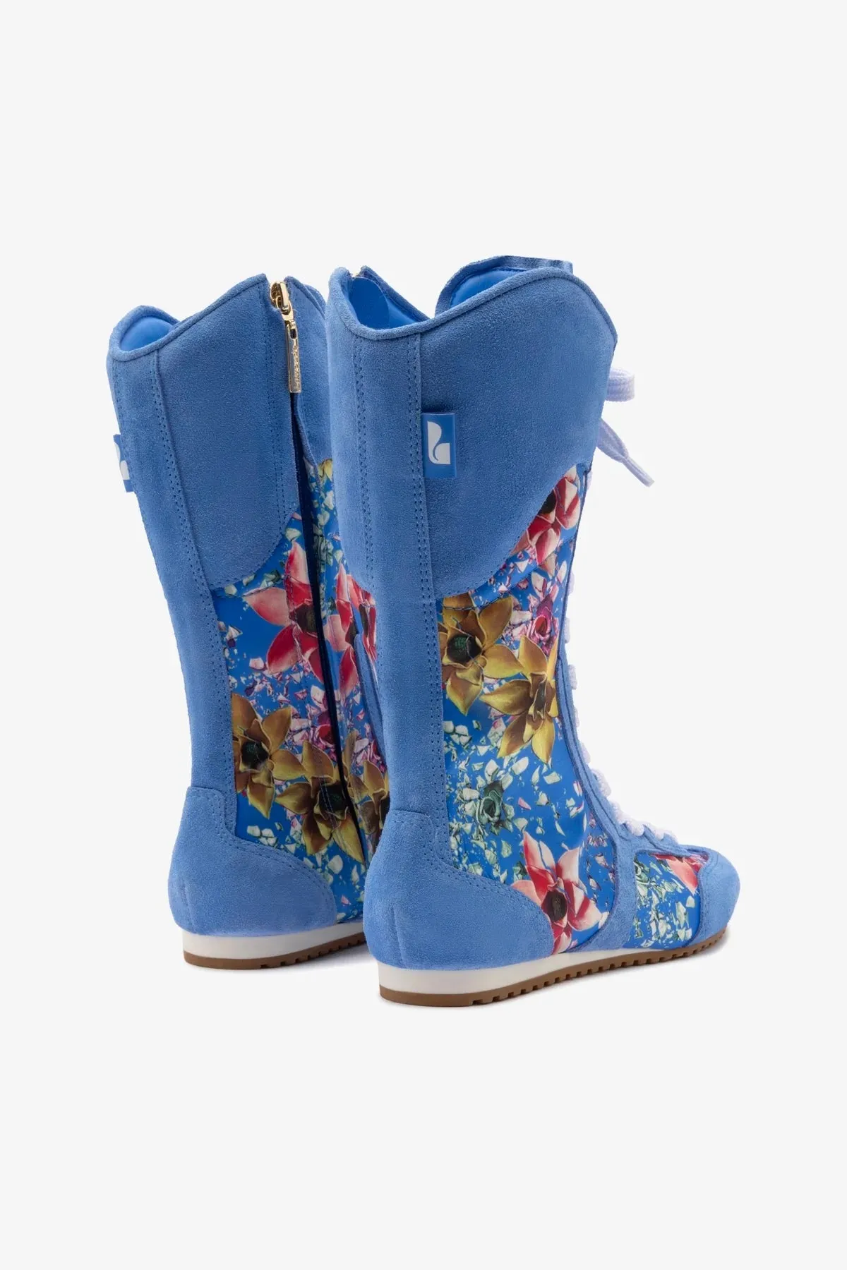 Larroud?? x Jonathan Cohen Flat Lo Sneaker Boot In Dodger Blue and Gardenias Colored Satin