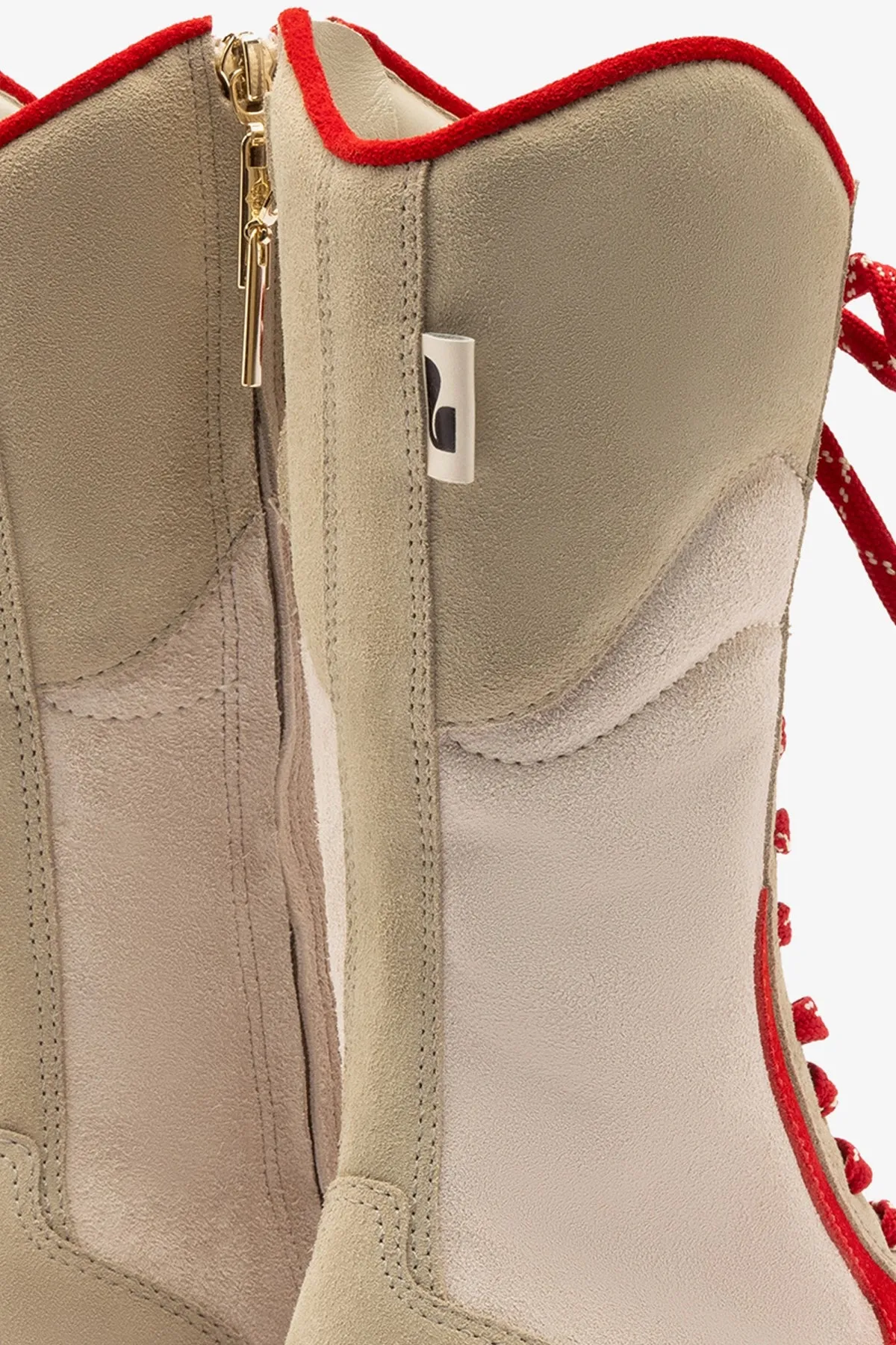 Larroud?? x Jonathan Cohen Flat Lo Sneaker Boot In Ivory, Oyster Grey and Scarlet Suede