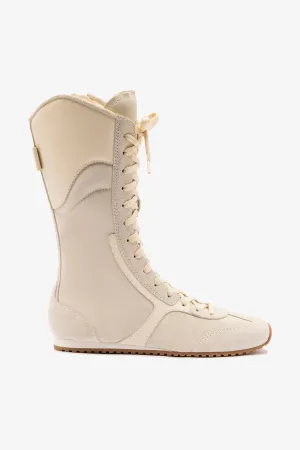 Larroud?? x Jonathan Cohen Flat Lo Sneaker Boot In Mushroom Grey Suede and Ivory Leather