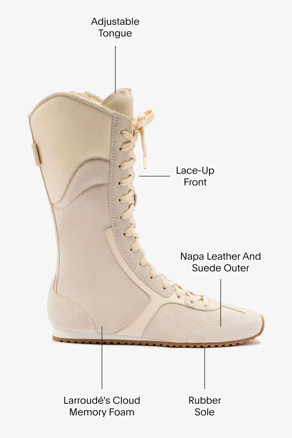 Larroud?? x Jonathan Cohen Flat Lo Sneaker Boot In Mushroom Grey Suede and Ivory Leather