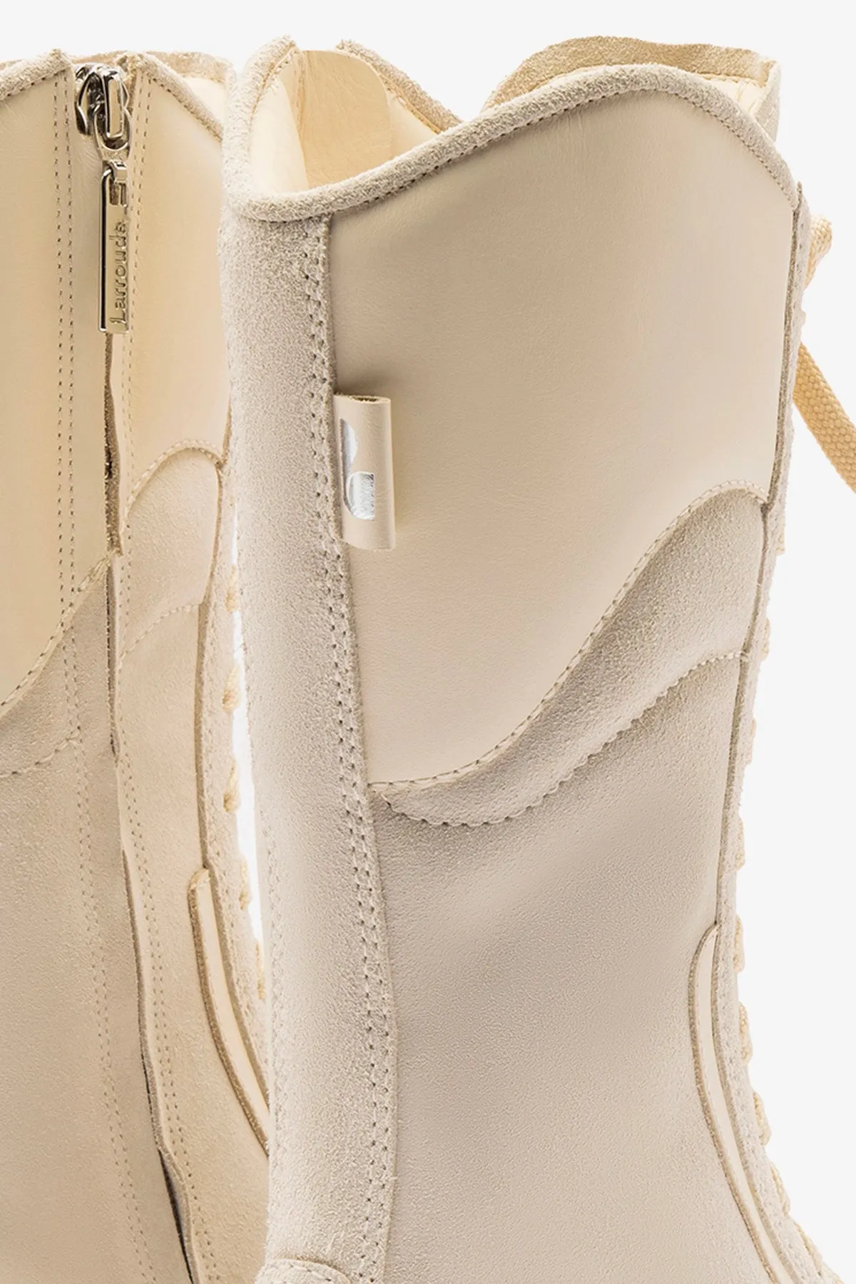 Larroud?? x Jonathan Cohen Flat Lo Sneaker Boot In Mushroom Grey Suede and Ivory Leather