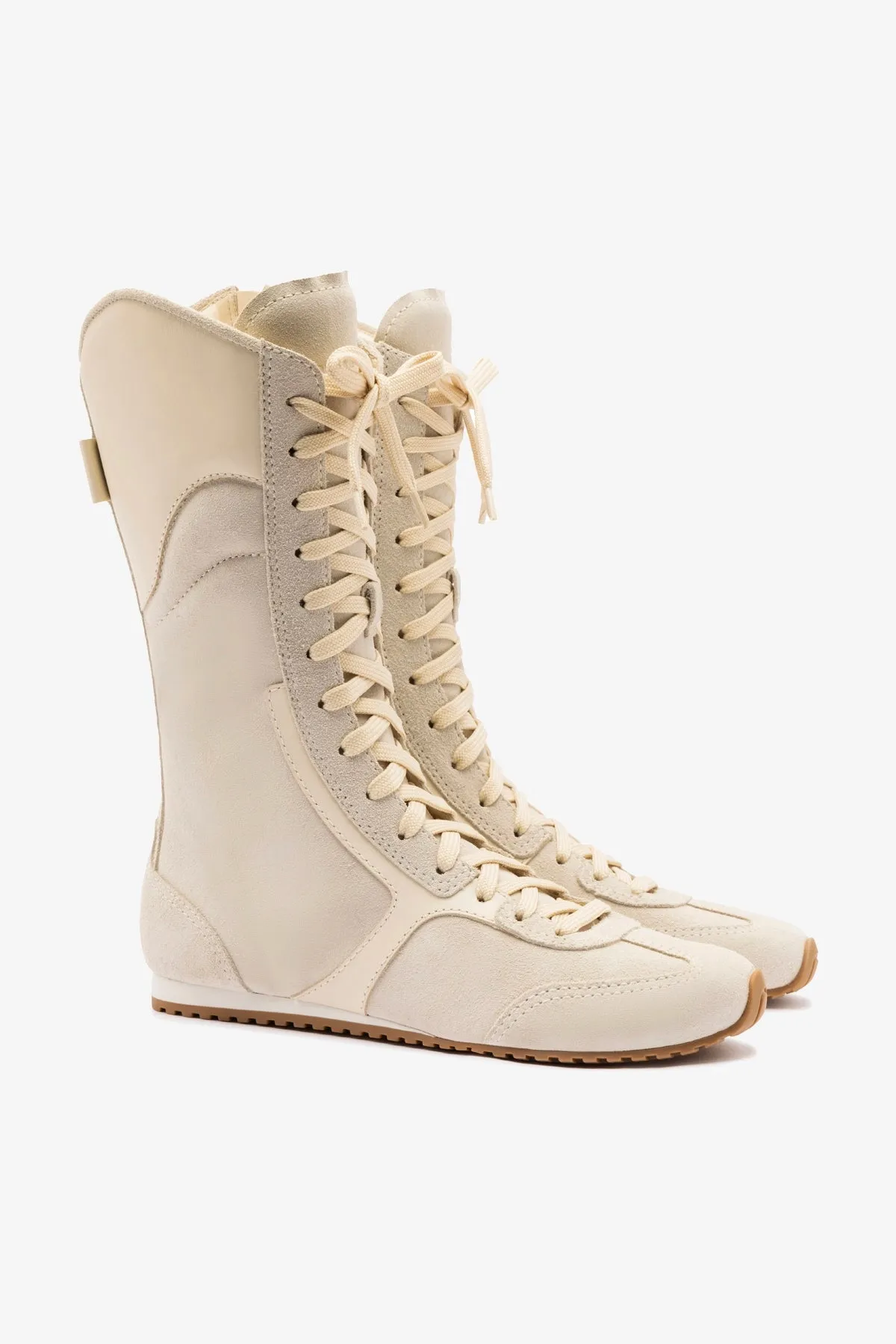 Larroud?? x Jonathan Cohen Flat Lo Sneaker Boot In Mushroom Grey Suede and Ivory Leather