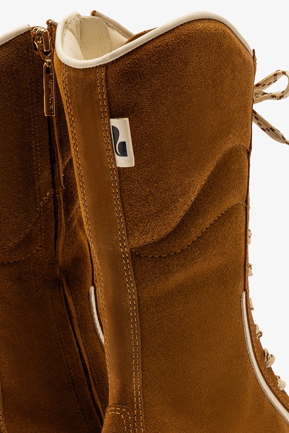 Larroud?? x Jonathan Cohen Flat Lo Sneaker Boot In Russet Suede and Ivory Leather