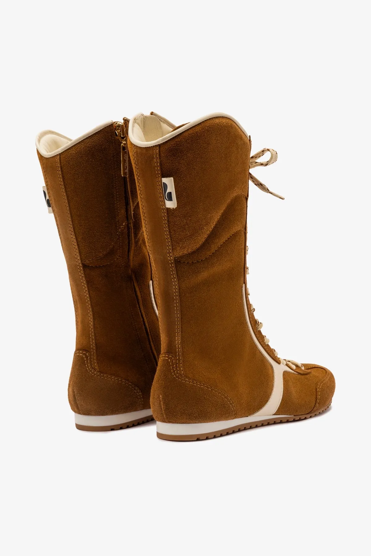 Larroud?? x Jonathan Cohen Flat Lo Sneaker Boot In Russet Suede and Ivory Leather