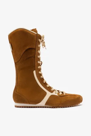 Larroud?? x Jonathan Cohen Flat Lo Sneaker Boot In Russet Suede and Ivory Leather