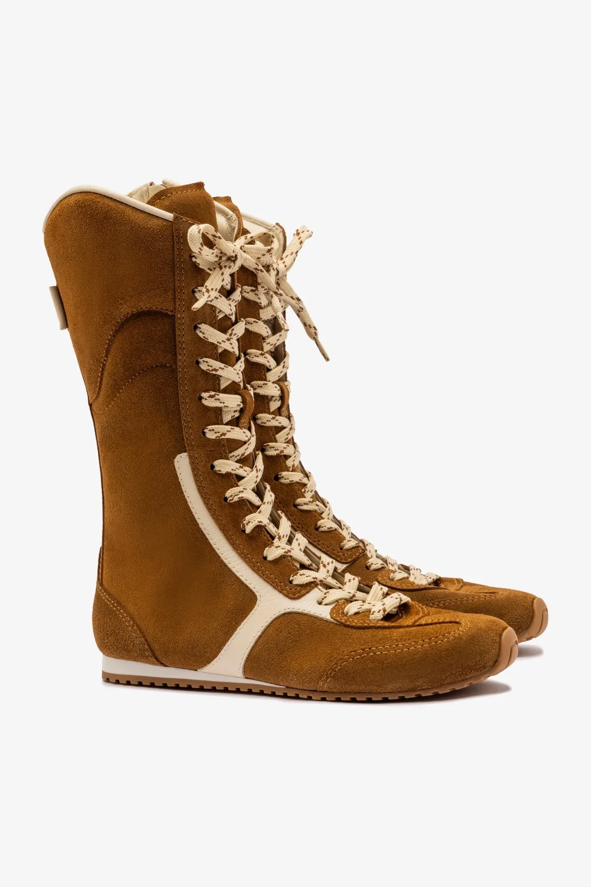 Larroud?? x Jonathan Cohen Flat Lo Sneaker Boot In Russet Suede and Ivory Leather