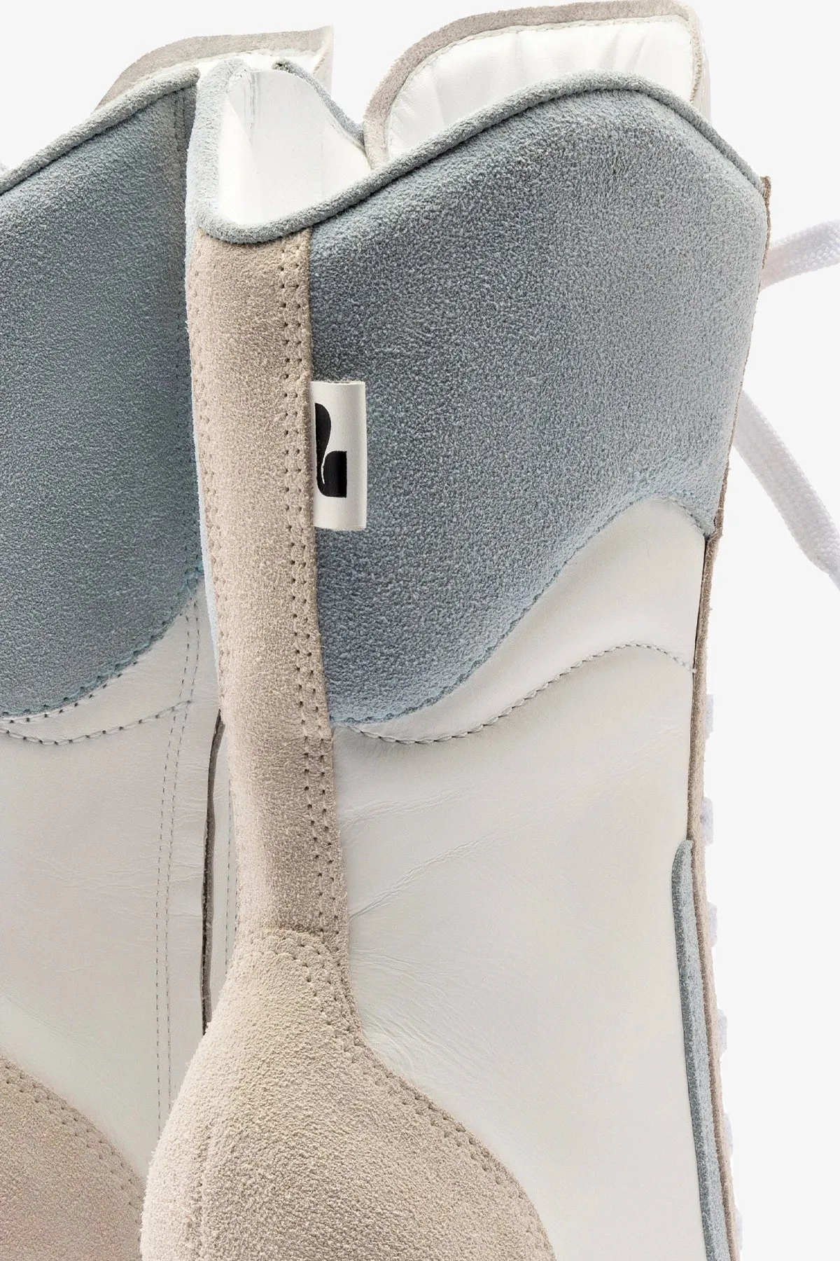 Larroud?? x Jonathan Cohen High Heel Sneaker Boot In White Leather, Maya and Mushroom Grey Suede