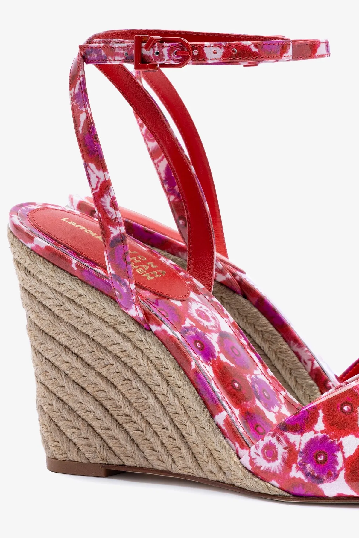 Larroud?? x Jonathan Cohen Yves Wedge In Red Abstract Printed Patent Leather