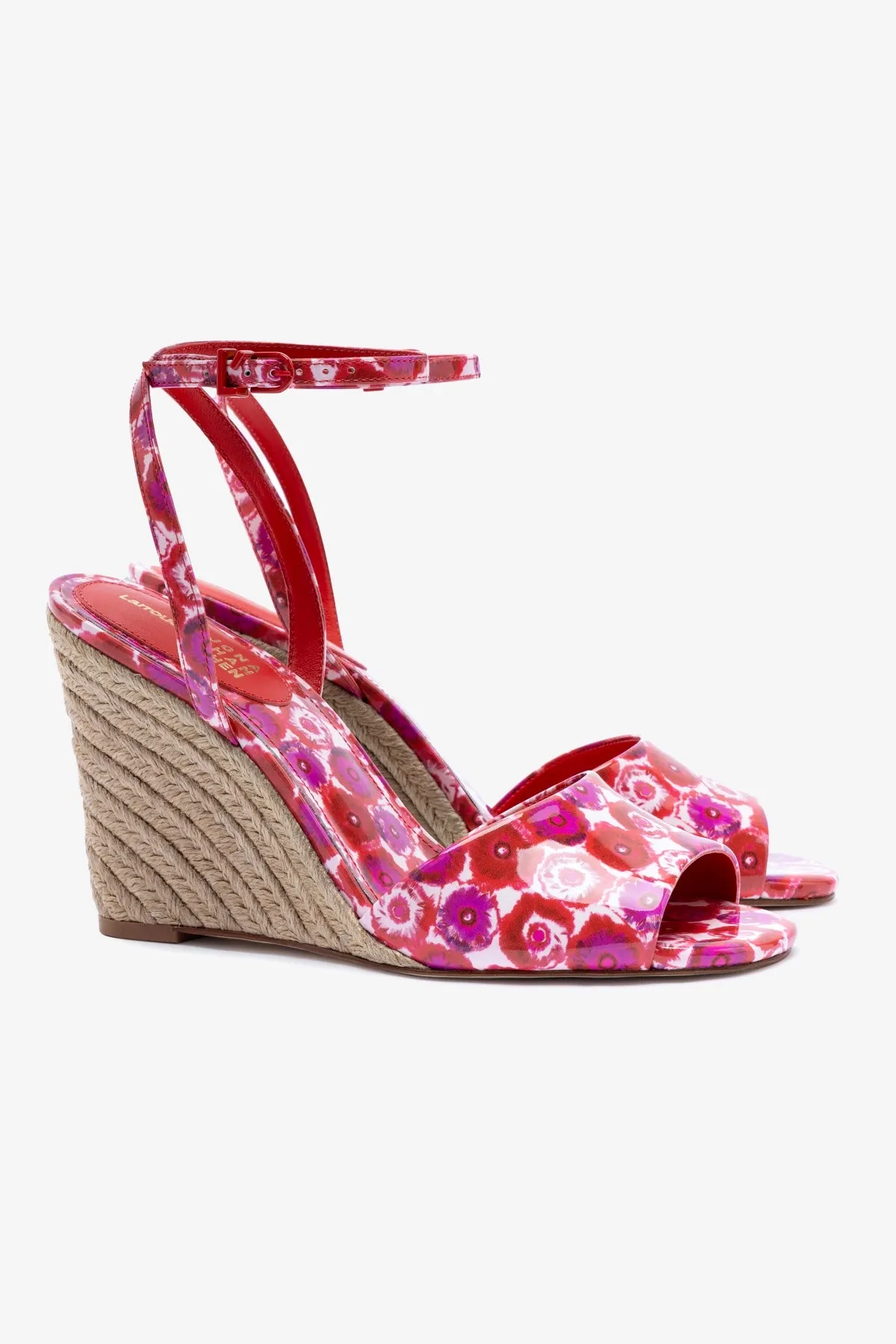 Larroud?? x Jonathan Cohen Yves Wedge In Red Abstract Printed Patent Leather
