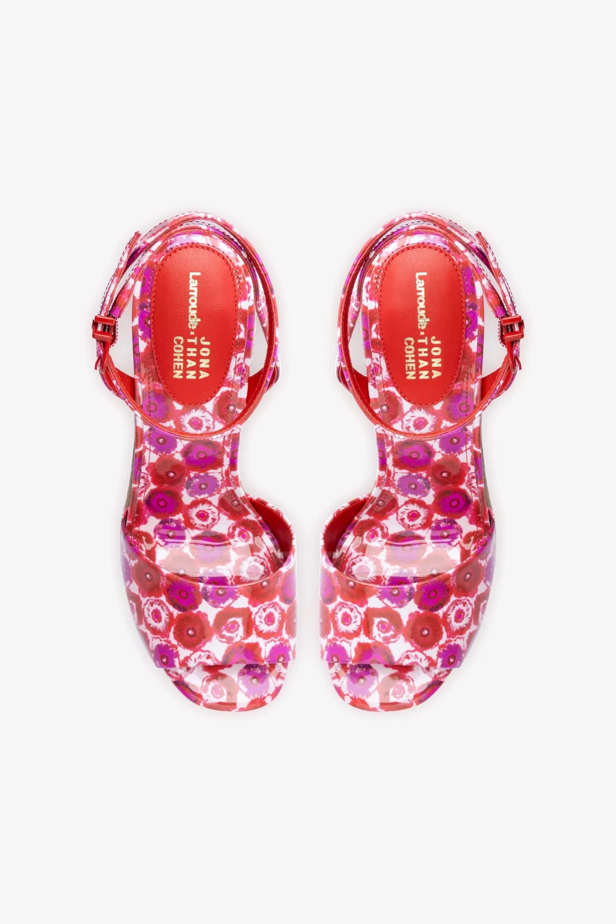 Larroud?? x Jonathan Cohen Yves Wedge In Red Abstract Printed Patent Leather