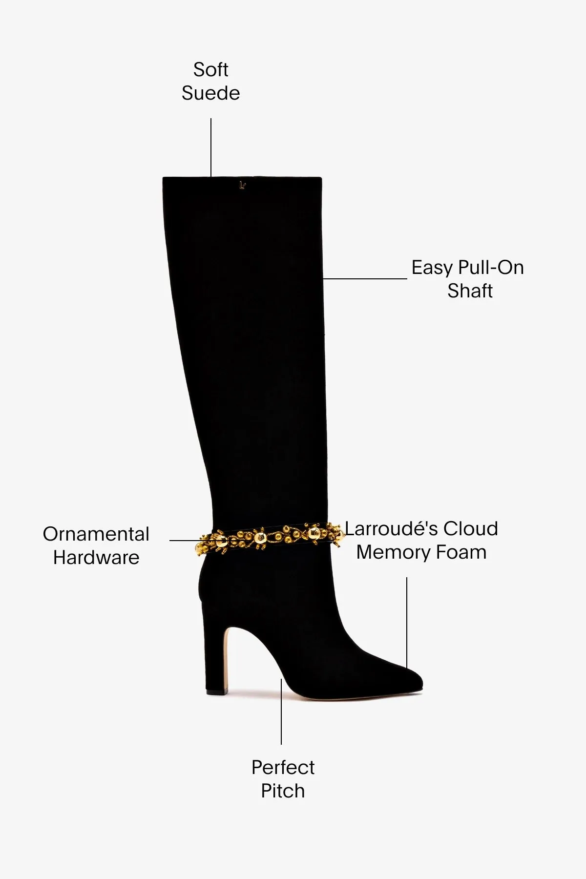 Larroud?? x Libertine Boot In Black Suede Leather and Golden Balls
