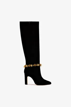 Larroud?? x Libertine Boot In Black Suede Leather and Golden Balls