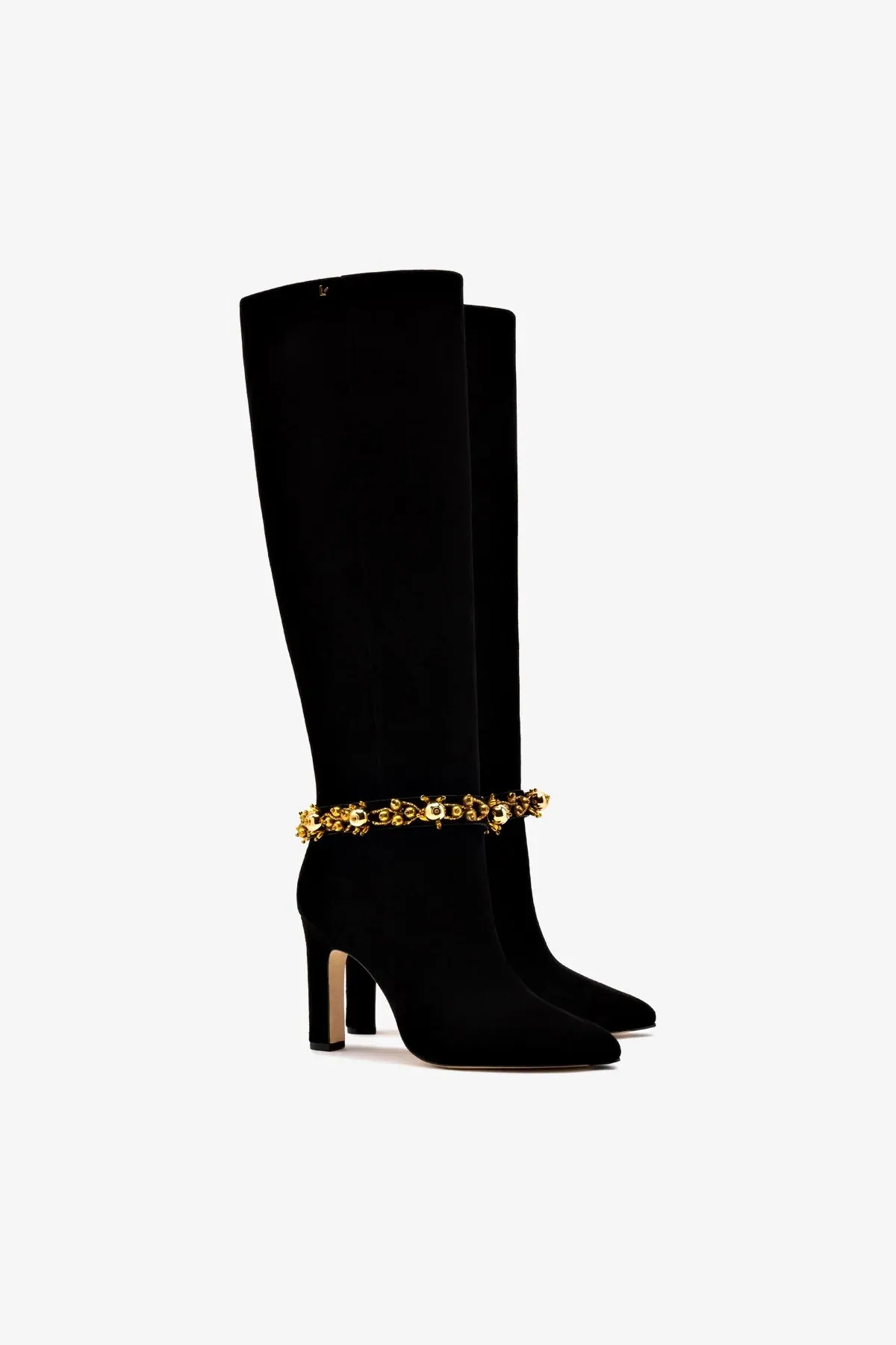 Larroud?? x Libertine Boot In Black Suede Leather and Golden Balls
