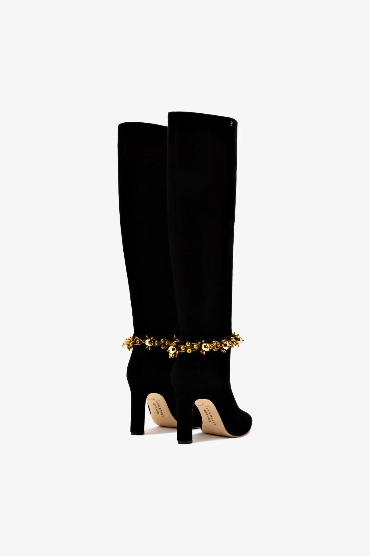 Larroud?? x Libertine Boot In Black Suede Leather and Golden Balls