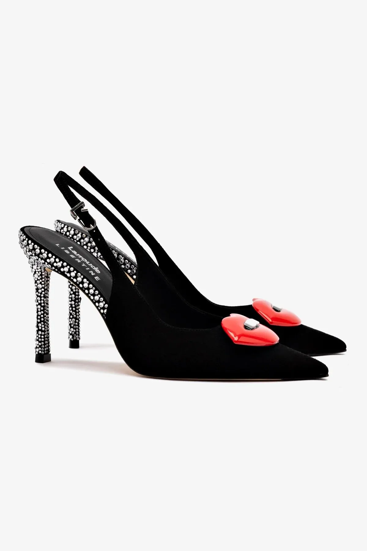 Larroud?? x Libertine Lips Pump Hi In Black Suede and Crystals