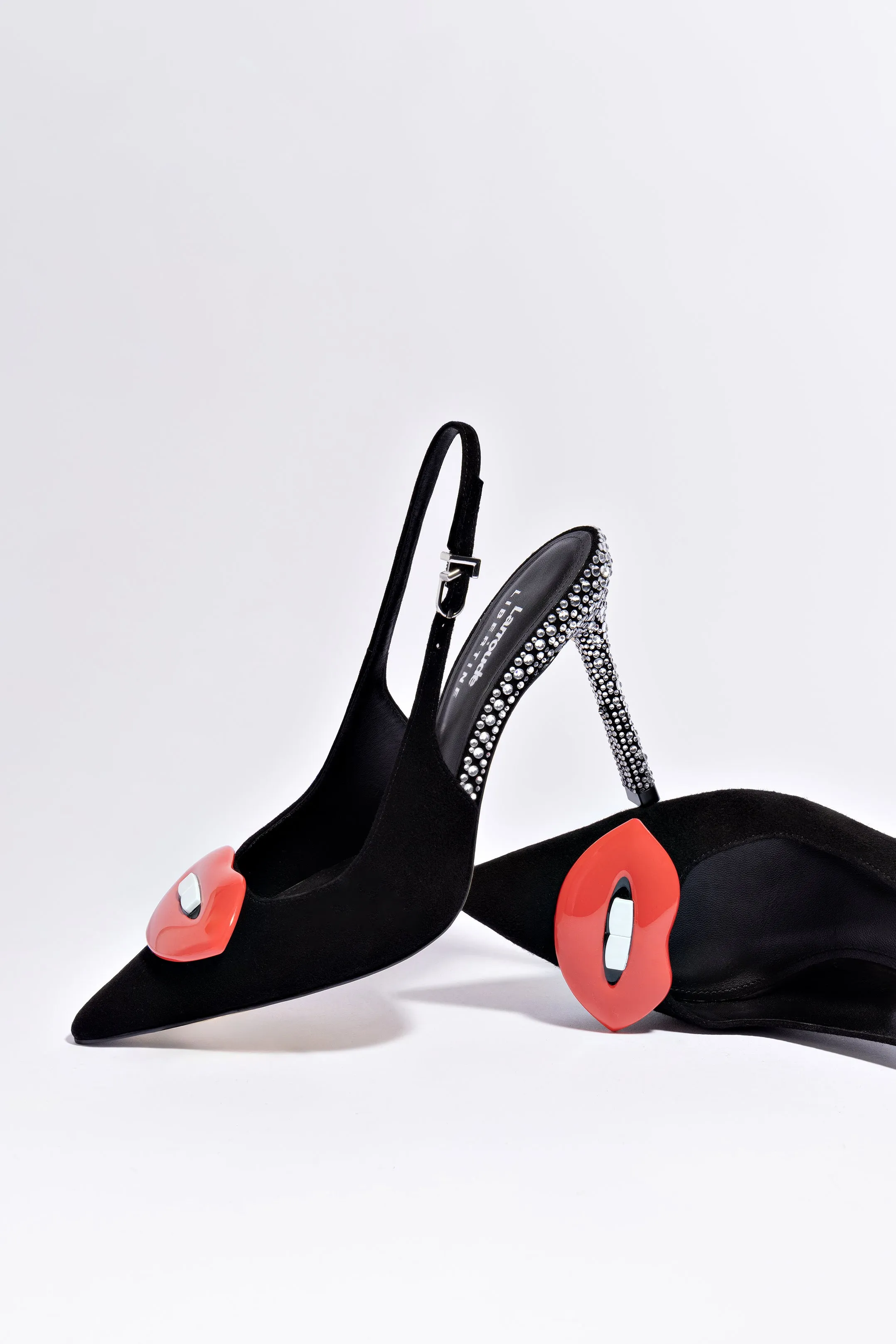 Larroud?? x Libertine Lips Pump Hi In Black Suede and Crystals