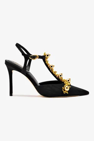 Larroud?? x Libertine Pump In Black Fabric and Golden Balls