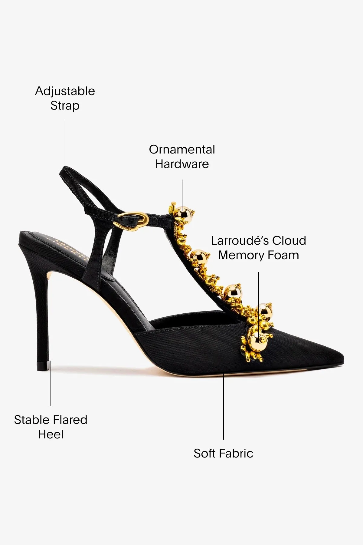 Larroud?? x Libertine Pump In Black Fabric and Golden Balls