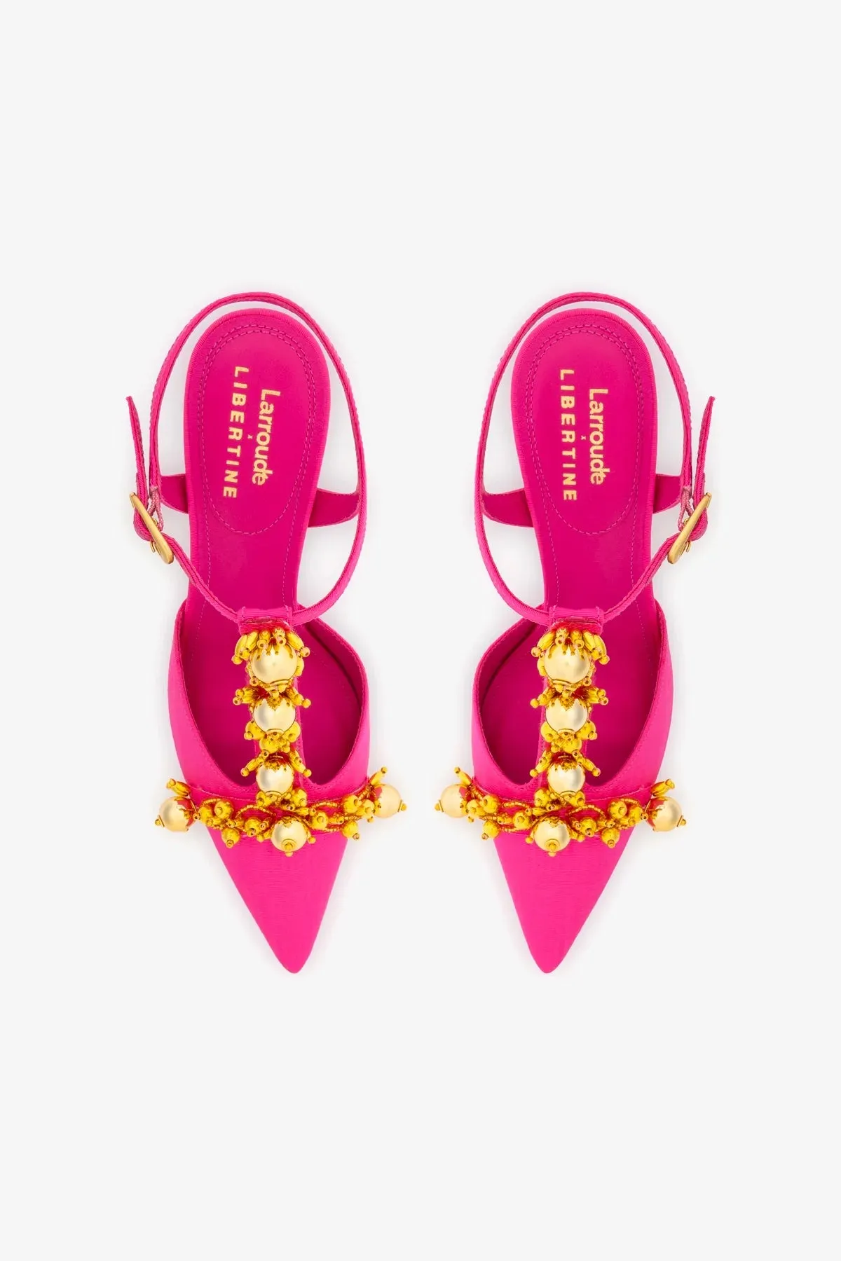 Larroud?? x Libertine Pump In Magenta Fabric and Golden Balls
