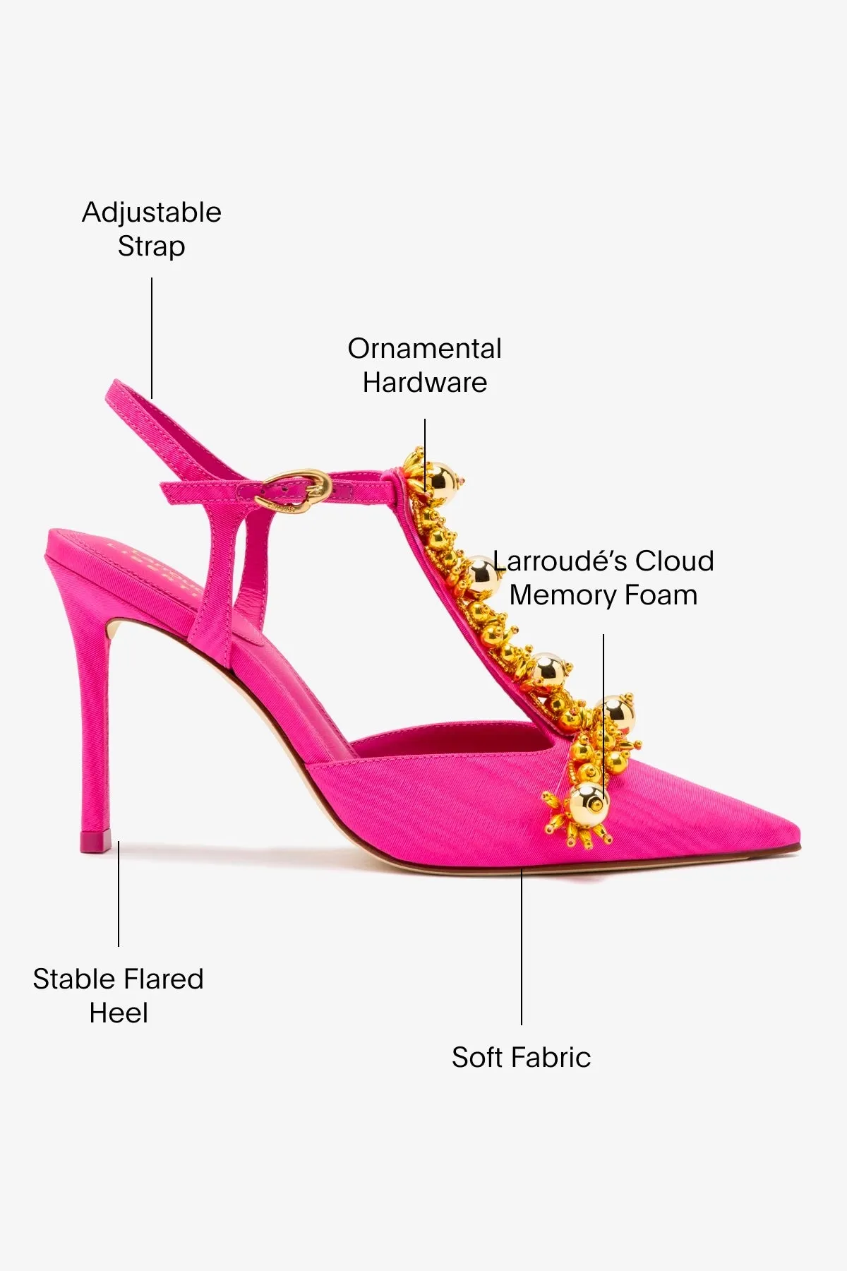Larroud?? x Libertine Pump In Magenta Fabric and Golden Balls