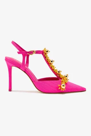 Larroud?? x Libertine Pump In Magenta Fabric and Golden Balls