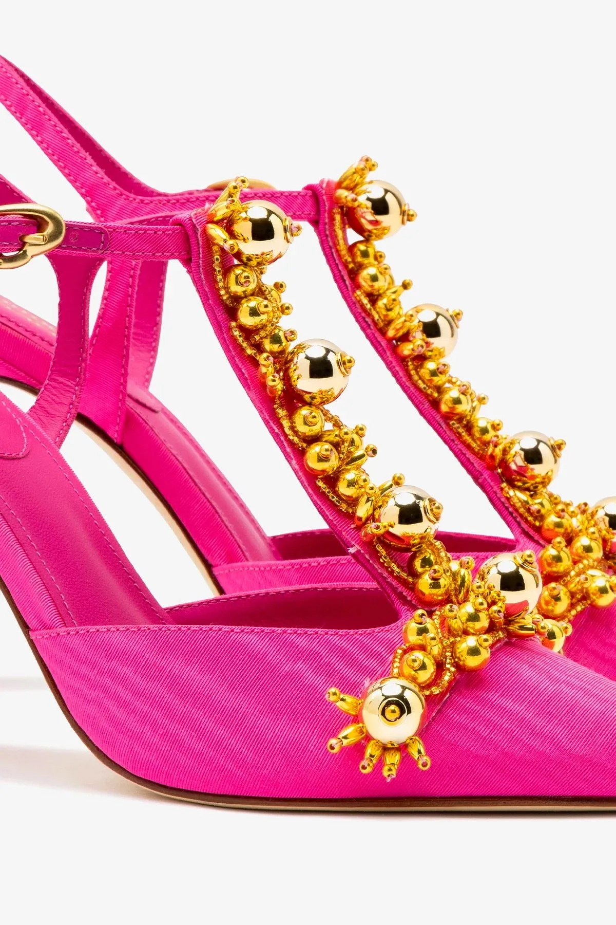 Larroud?? x Libertine Pump In Magenta Fabric and Golden Balls