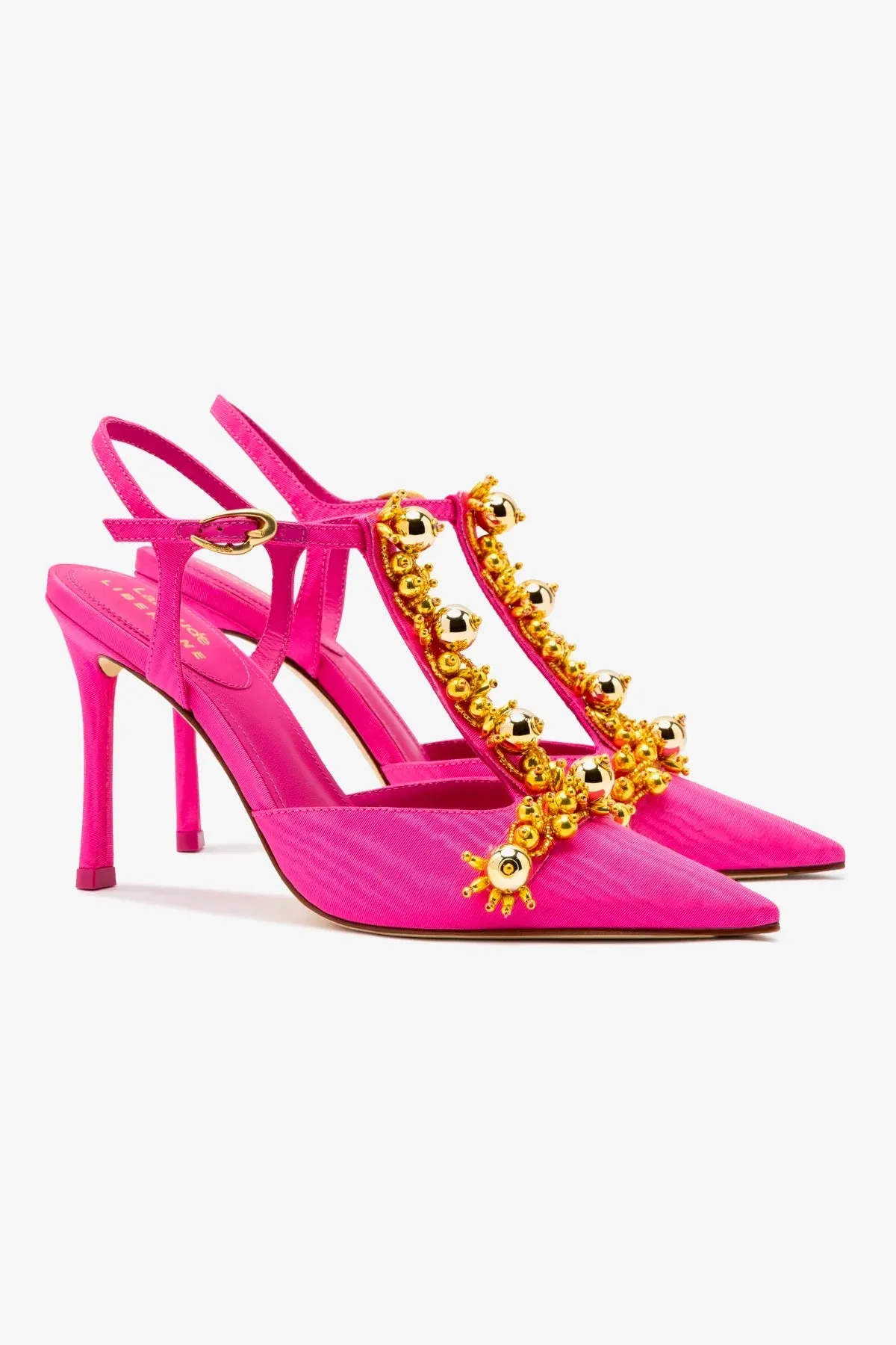 Larroud?? x Libertine Pump In Magenta Fabric and Golden Balls