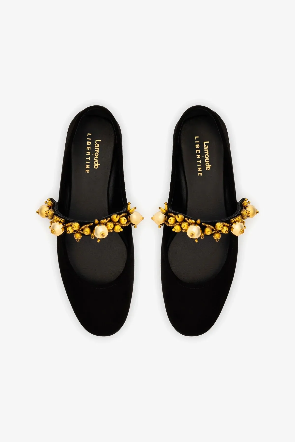 Larroud?? x Libertine Verona In Black Suede and Golden Balls