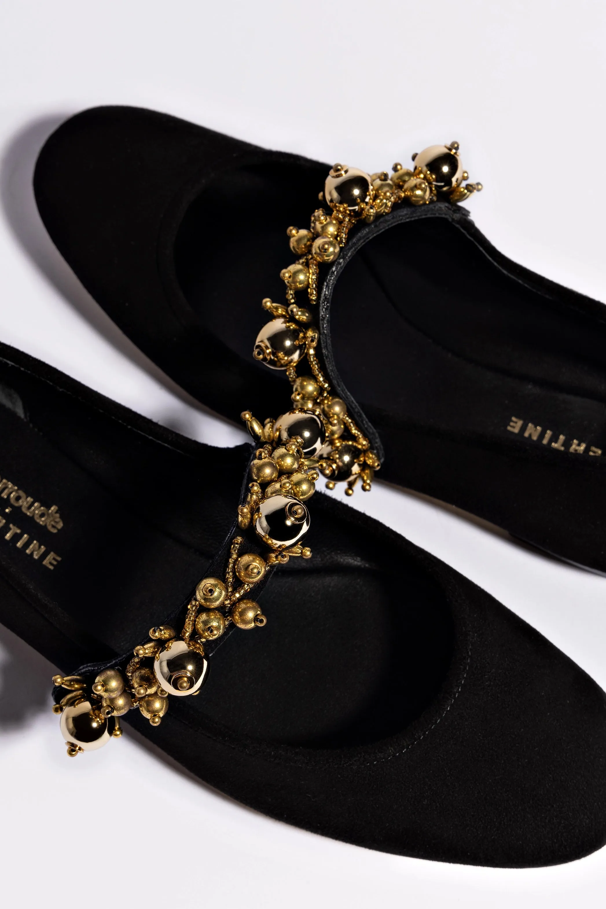Larroud?? x Libertine Verona In Black Suede and Golden Balls