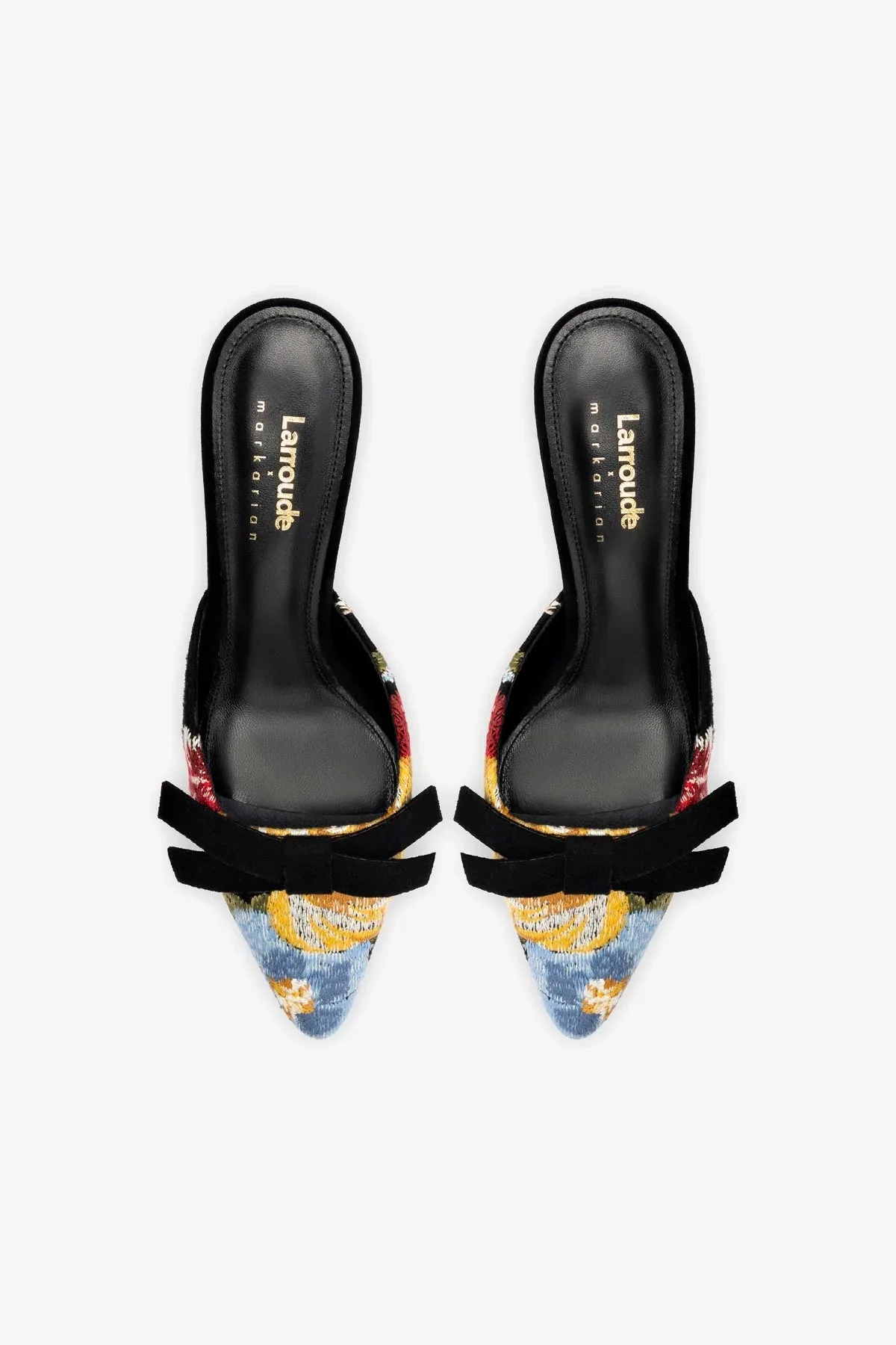 Larroud?? x Markarian Mule In Black Wool and Floral Embroidery