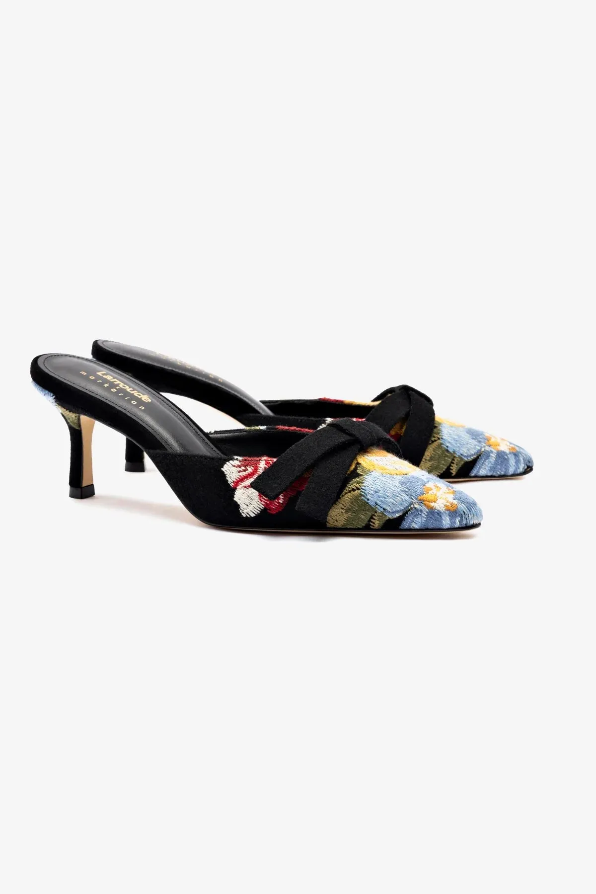 Larroud?? x Markarian Mule In Black Wool and Floral Embroidery