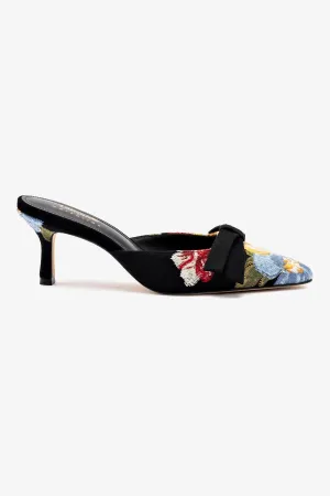 Larroud?? x Markarian Mule In Black Wool and Floral Embroidery
