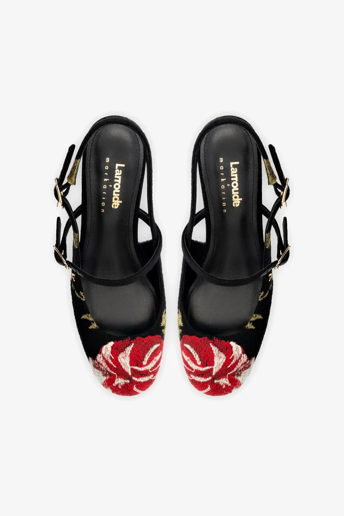 Larroud?? x Markarian Pump In Black Wool and Floral Embroidery