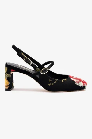 Larroud?? x Markarian Pump In Black Wool and Floral Embroidery