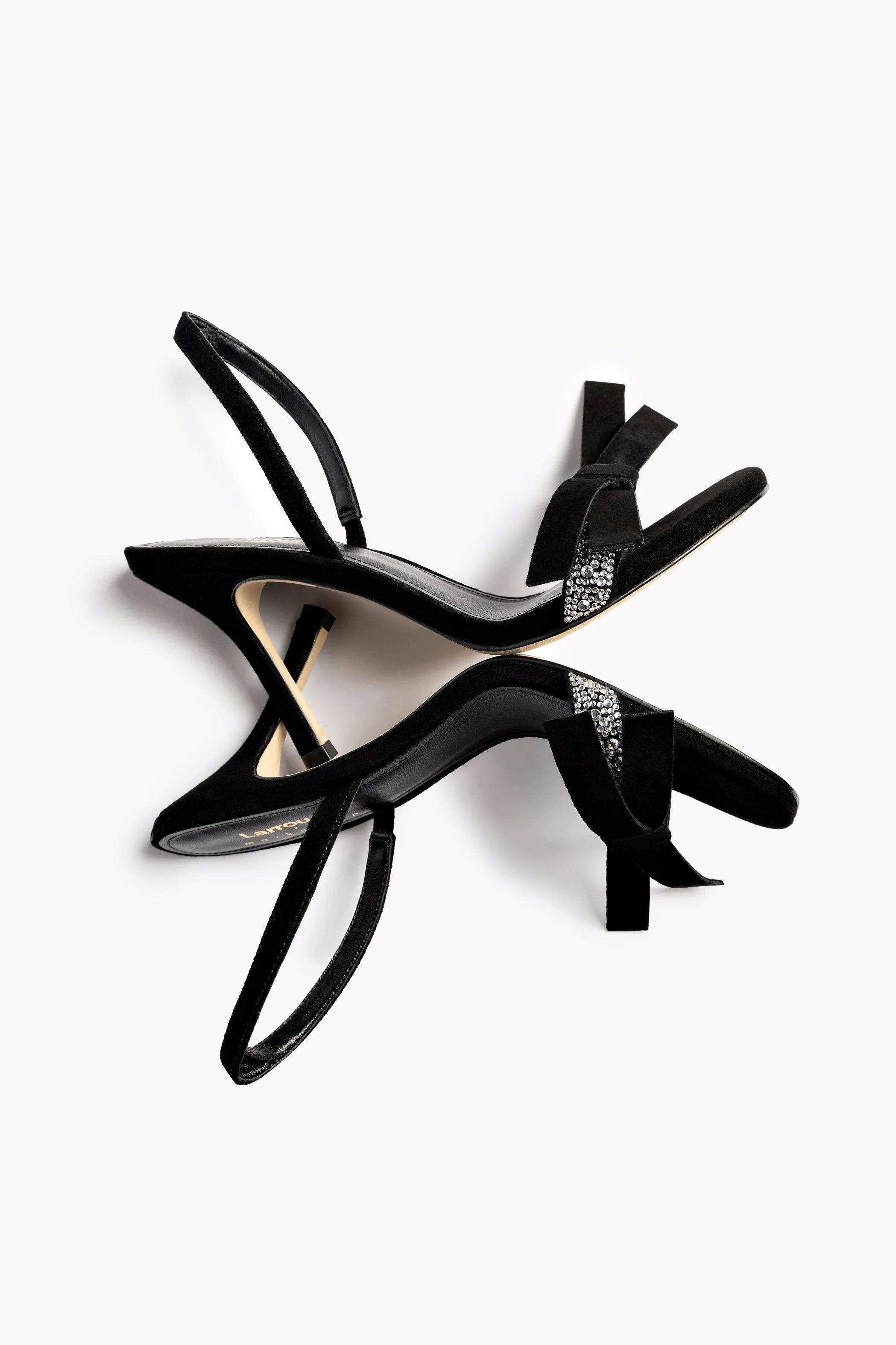 Larroud?? x Markarian Sandal In Black Suede and Crystals