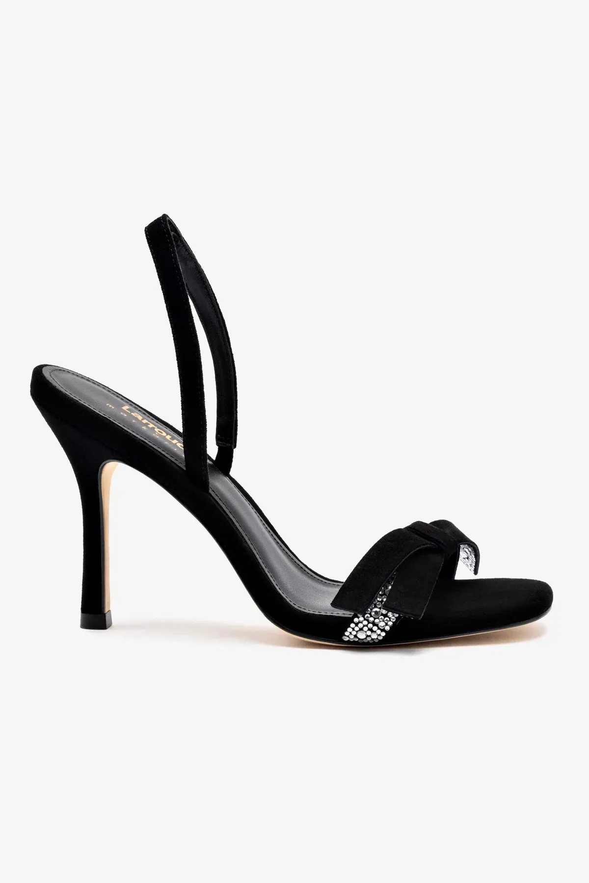 Larroud?? x Markarian Sandal In Black Suede and Crystals