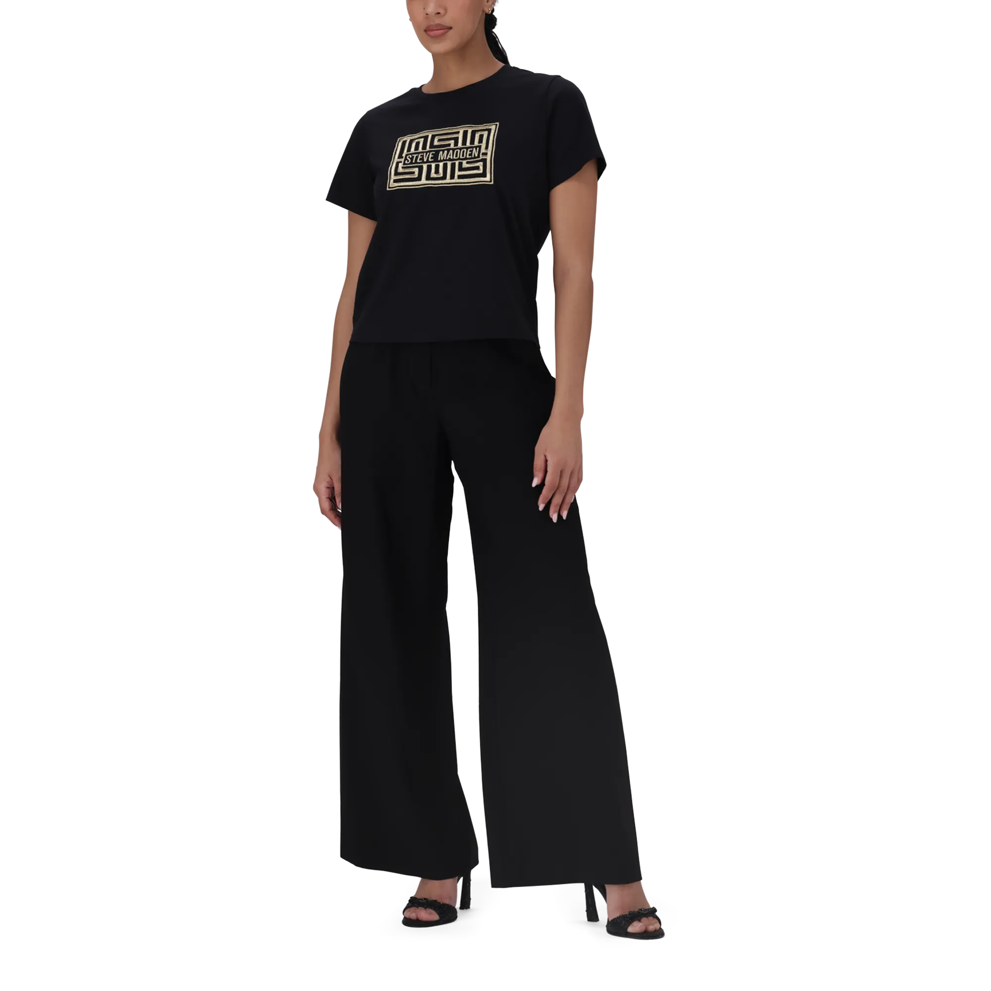 MALISSA BLACK METALLIC LOGO BOXY T-SHIRT