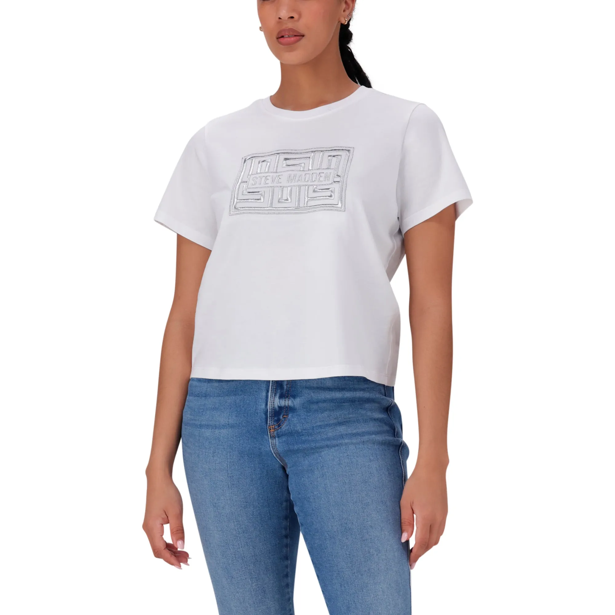 MALISSA WHITE METALLIC LOGO BOXY T-SHIRT